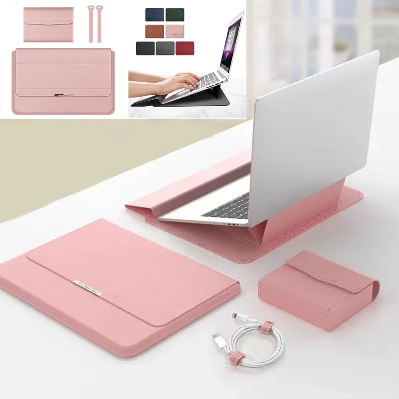 For Honor MagicBook 16 Pro X15 X16 Laptop Sleeve PU Leather Magnetic Flip Case Foldable Stand Wrist Pad Charger Bag Cable Belt