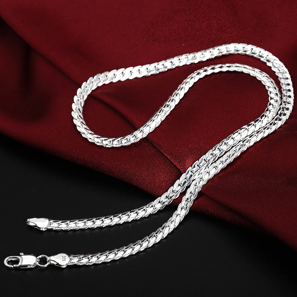 

Hot 925 Sterling Silver 5mm Side Chain 8/18/20/22/24 Inch Necklace Cuban link For Woman Men Fashion Wedding Engagement Jewelry