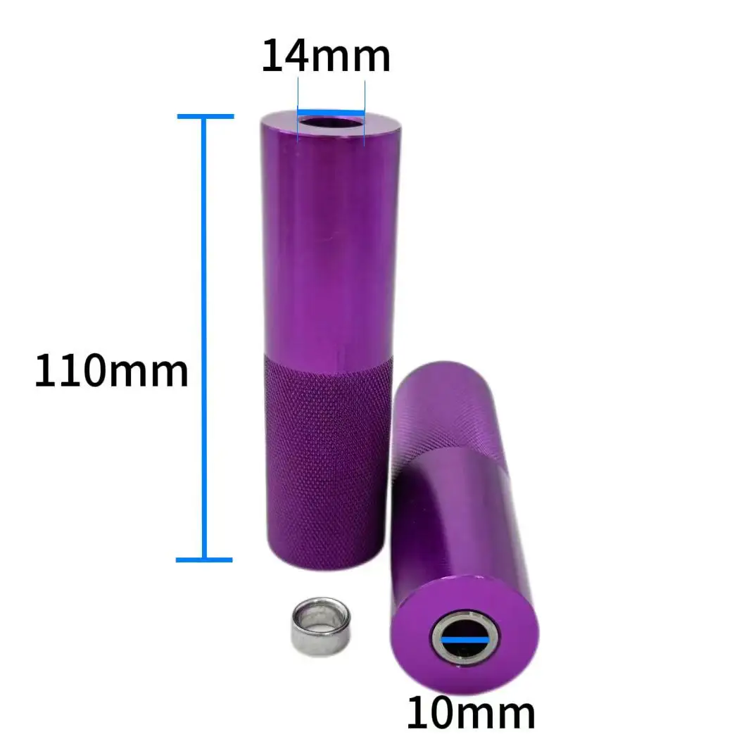 110mm BMX Aluminum Foot Pegs With 14mm To 10mm Convert Bushings Stunt Bike Axle Pegs Anti-slip Knurled Pegs