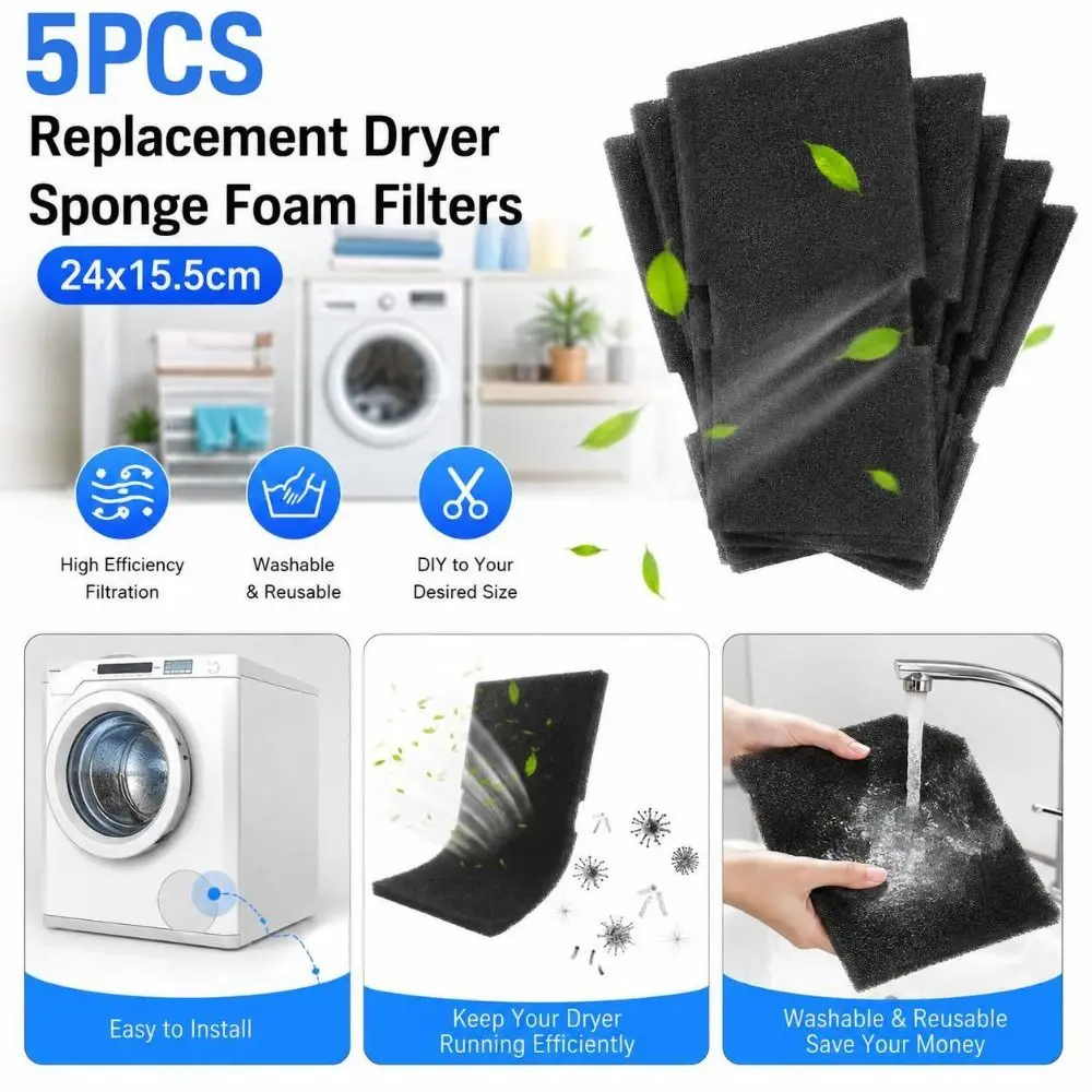 5PCS New Sponge Dryer Filters Black Filter Easy Installation Sponge Foam Filters Reusable Washable Filter Dryer Maintenance