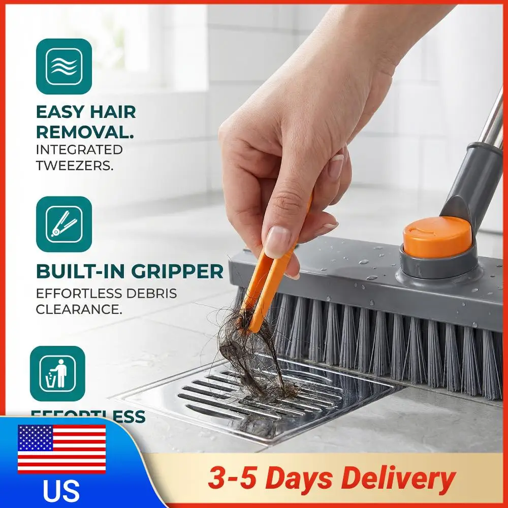 

Щетка для мытья полов 3-в-1 с скребком и пинцетом, жесткая щетина, для уборки ванной, патио, гаража, кухни