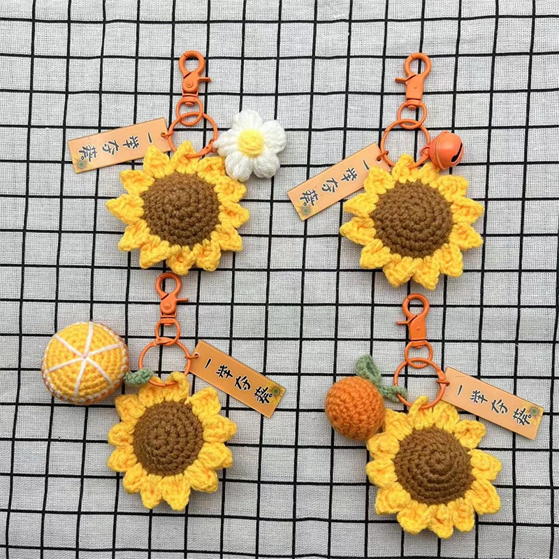 Crochet Sunflower Keychain Key Accessories Sunflower Bag Charms Knitted Key Chain Yellow Flower Keyring Anniversary