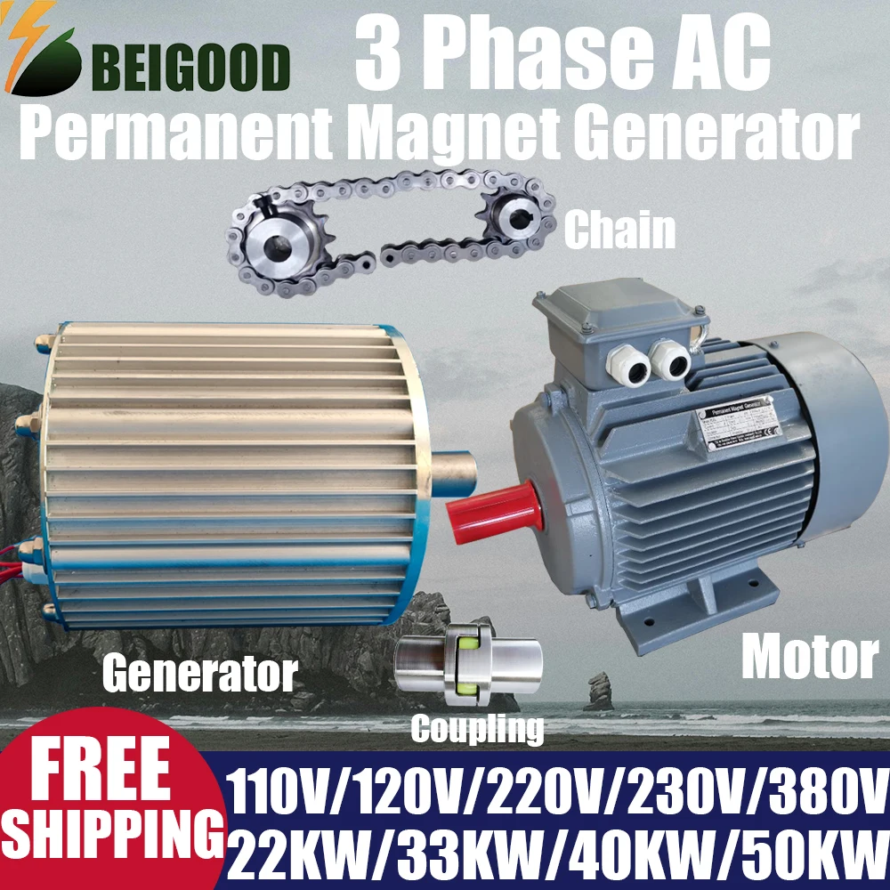 Permanent Magnet Generator And Turbine Low Speed 20KW 12V 24V 48V 220V 380V Twice as Tall as Excitation Generator Output Power