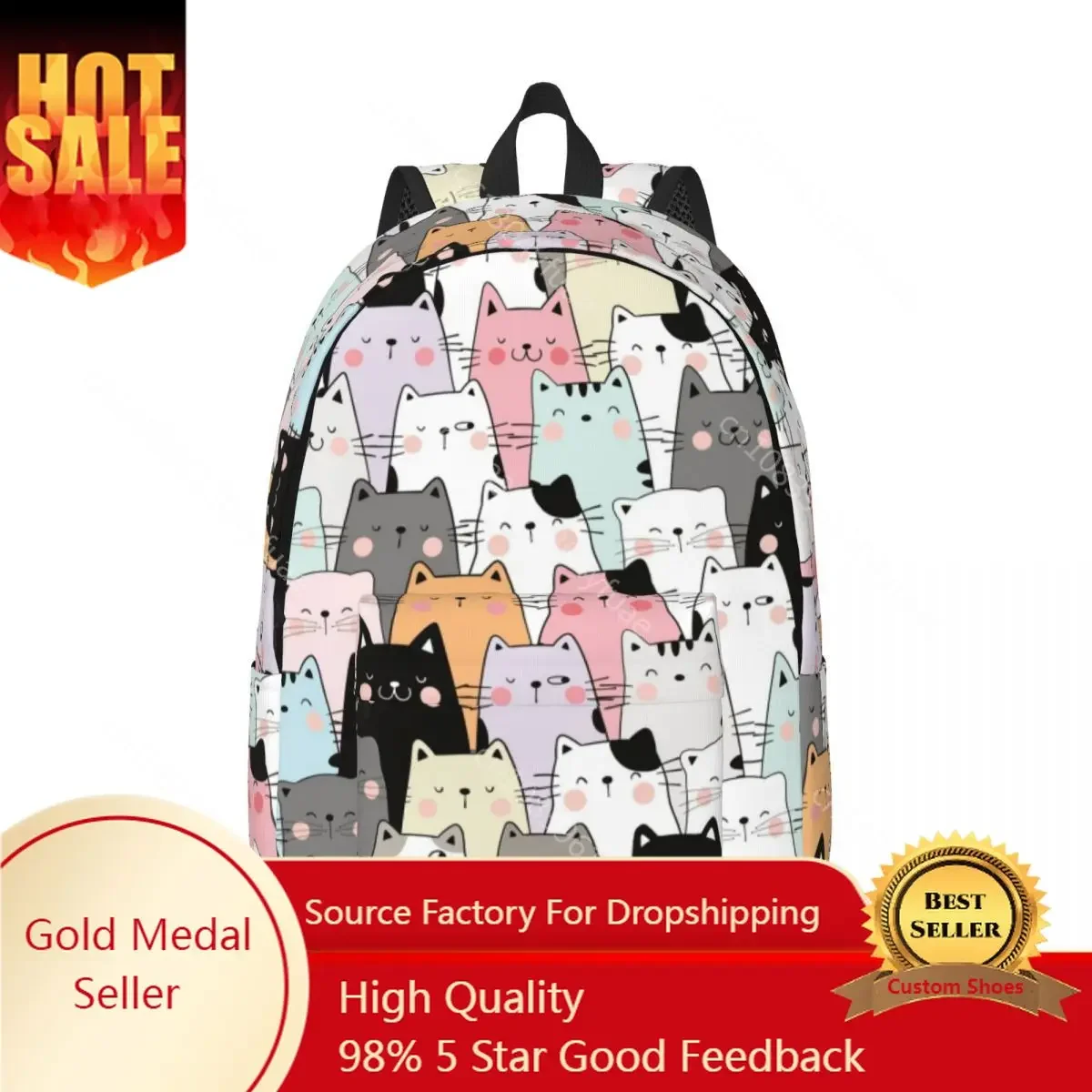 Cat Land Backpack Kawaii Pet Animals Boy Girl Polyester Travel Backpacks Durable Funny High School Bags Rucksack