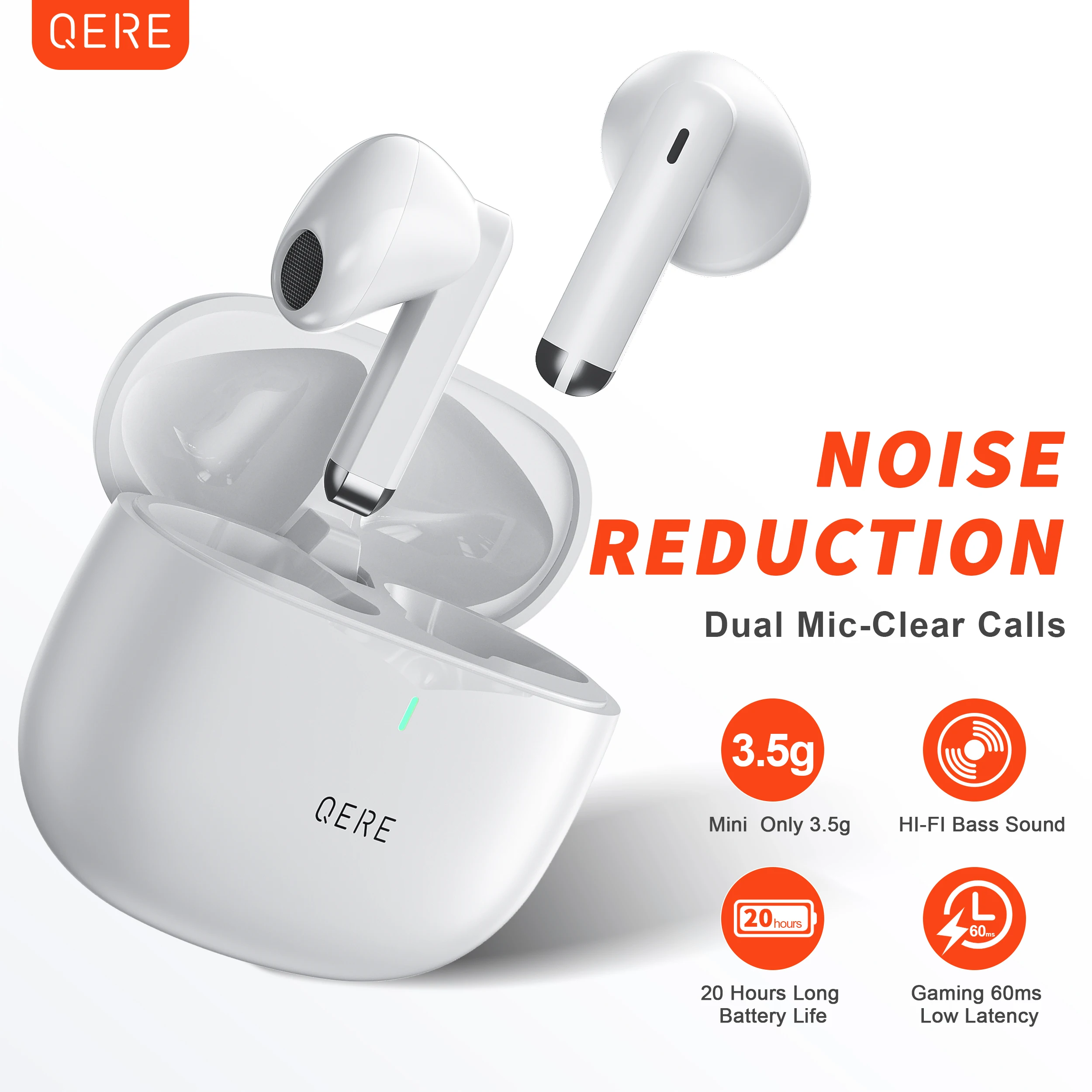 

QERE E28 Wireless Headphones com microfone,touch contro, redução de ruído Earhooks, impermeável Headset, Bluetooth 5.3 Earphones