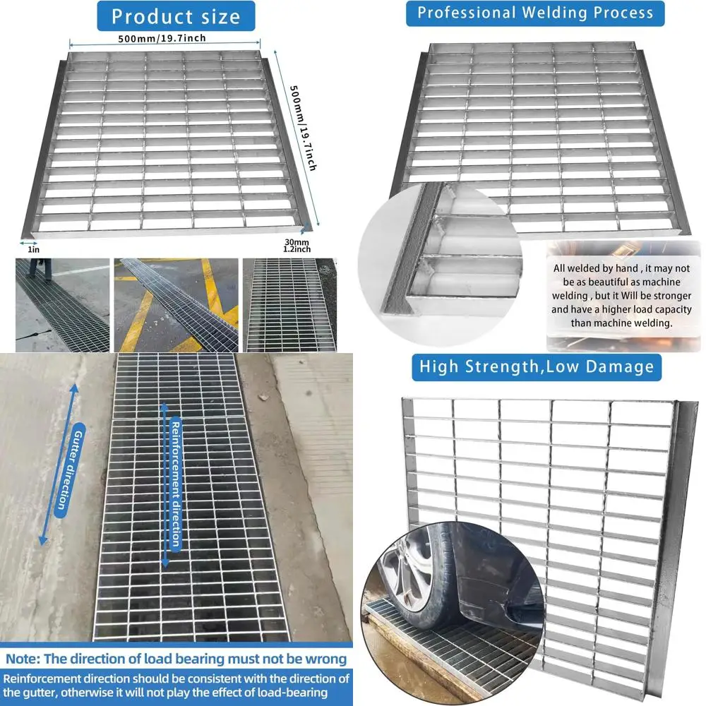 

Heavy-Duty 20x20 Galvanized Steel Outdoor Drain Cover with Base, Silver Square Grate for Concrete Floors