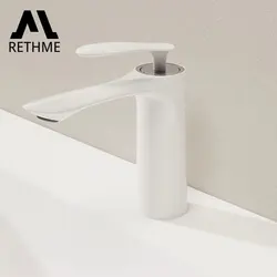 Rethme Bathroom Faucets White Maple Leaf Brass Basin Mixing Faucet Cold Hot Water Waterfall Tap Deck Mounted Sink Mixer Taps