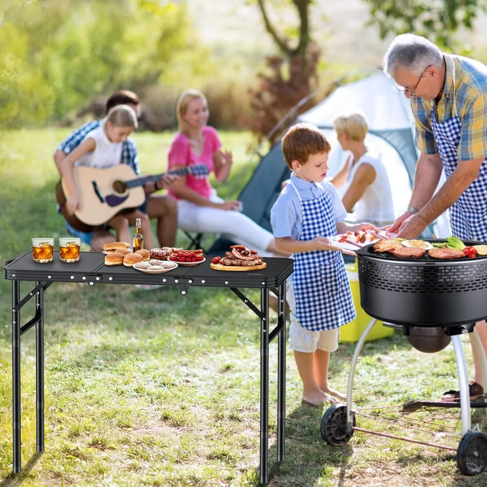 3ft Camping Table Aluminum Folding  with 3 Adjustable Height  27.1 Inch Picnic  Portable, Outdoor Tables