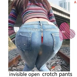 All Zipper Pants Women's Invisible Zipper Open Crotch Sexy Jeans Couple Dating Business Hollow Out Open-Crotch Pants Skinny