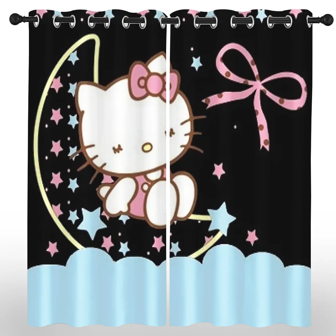 Hello Kitty Cartoon Blackout Curtain, Polyester, Animated Fashion Printing, Suitable for Bedroom, Kids Room Decoration