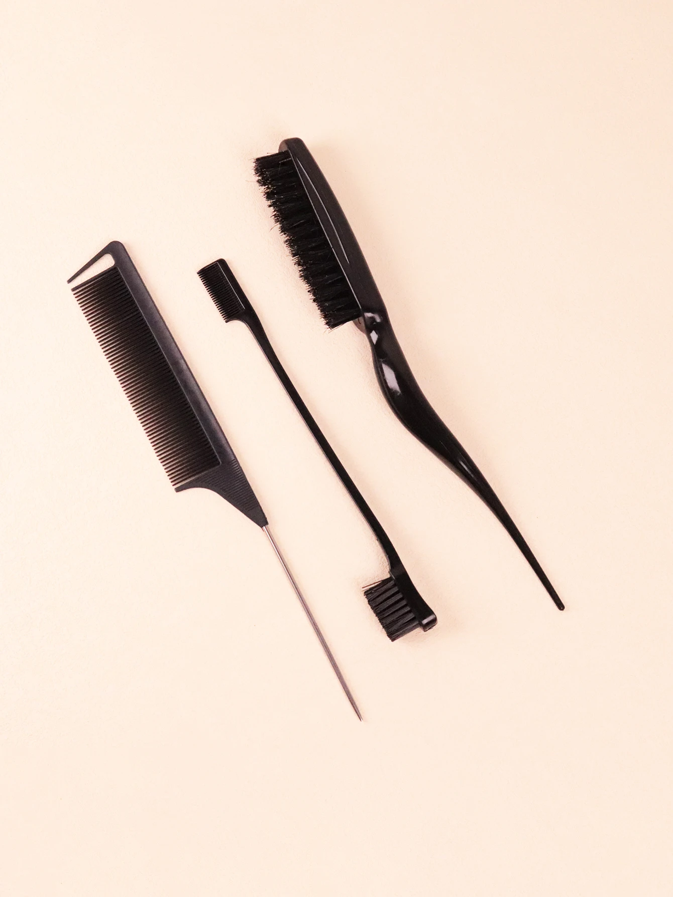 Set pettine per parrucchiere, spazzola posteriore in nylon, pettine a coda di ratto con ago in acciaio, spazzola per il controllo dei bordi Speciale per parrucche di capelli veri