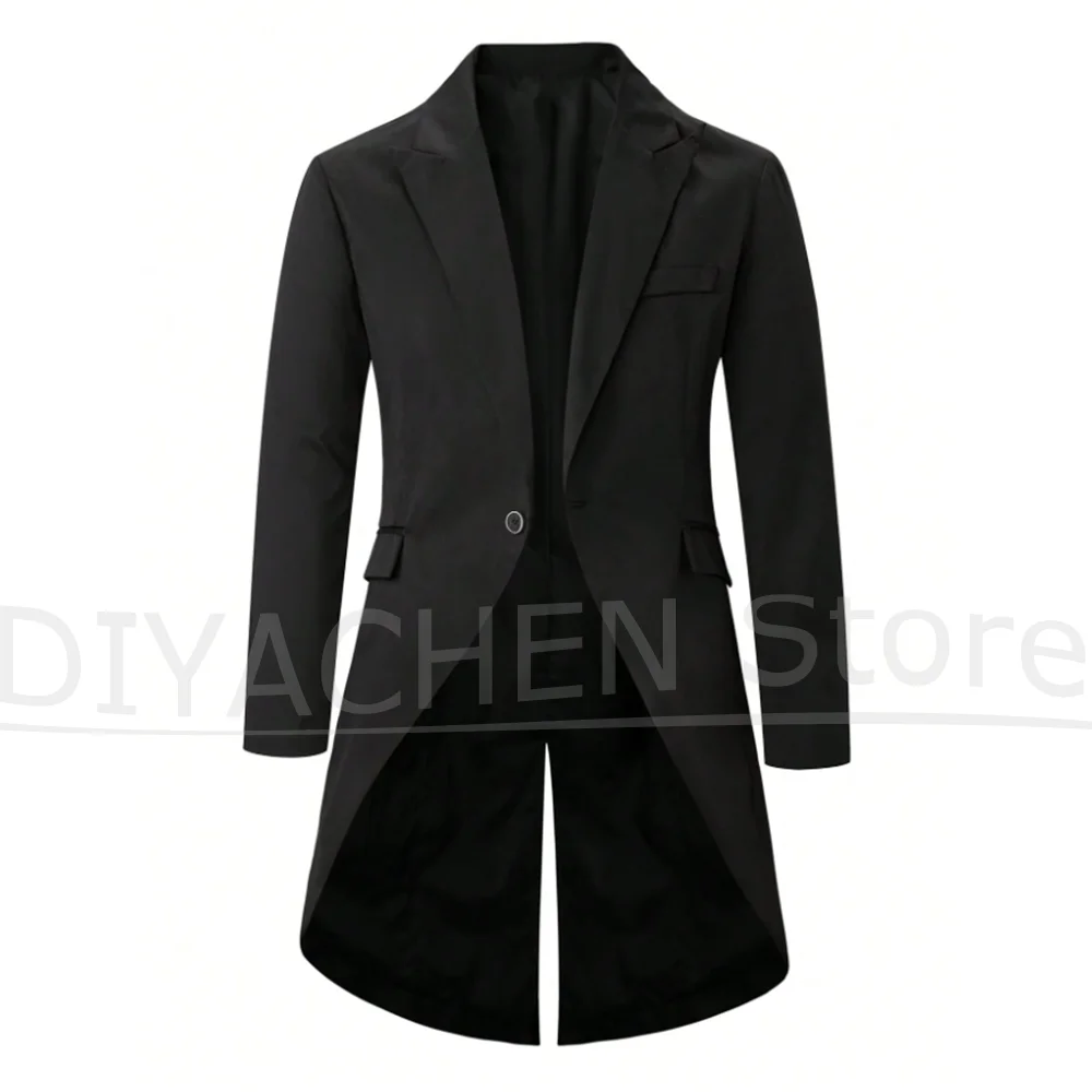 

Men's Black Jacket Fashion Peak Lapel One Button Blazer Vintage Formal Wedding Party Stage Smart Casual Tailcoat 1 Piece