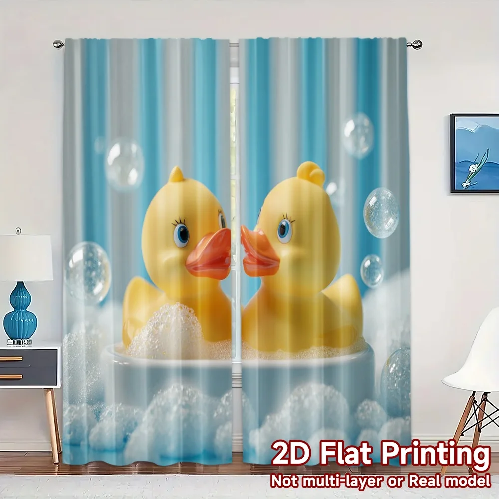 2pcs, 2D FLAT PRINTING Curtains (Without Rod) BubbleDucks Popular Fashionable Curtains Durable Polyester Curtains Holiday