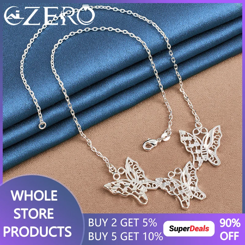 ALIZERO 925 Sterling Silver 18 Inch Chain Three Butterfly Necklace For Women Wedding Engagement Fashion Party Jewelry Gifts