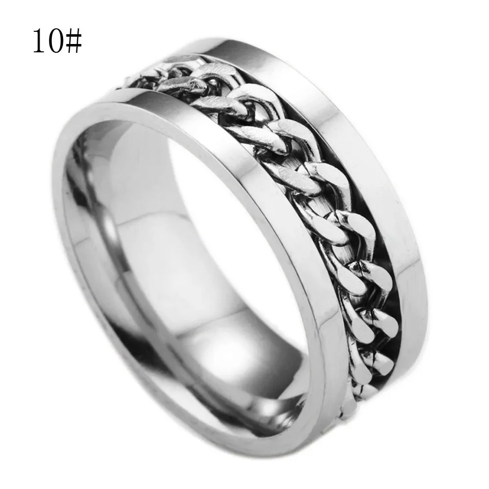 2020 New Fashion Retro Ring vintage Men's Titanium Steel Chain Rotation Ring Cross Border Jewelry Ring Finger Rings Chic Gift