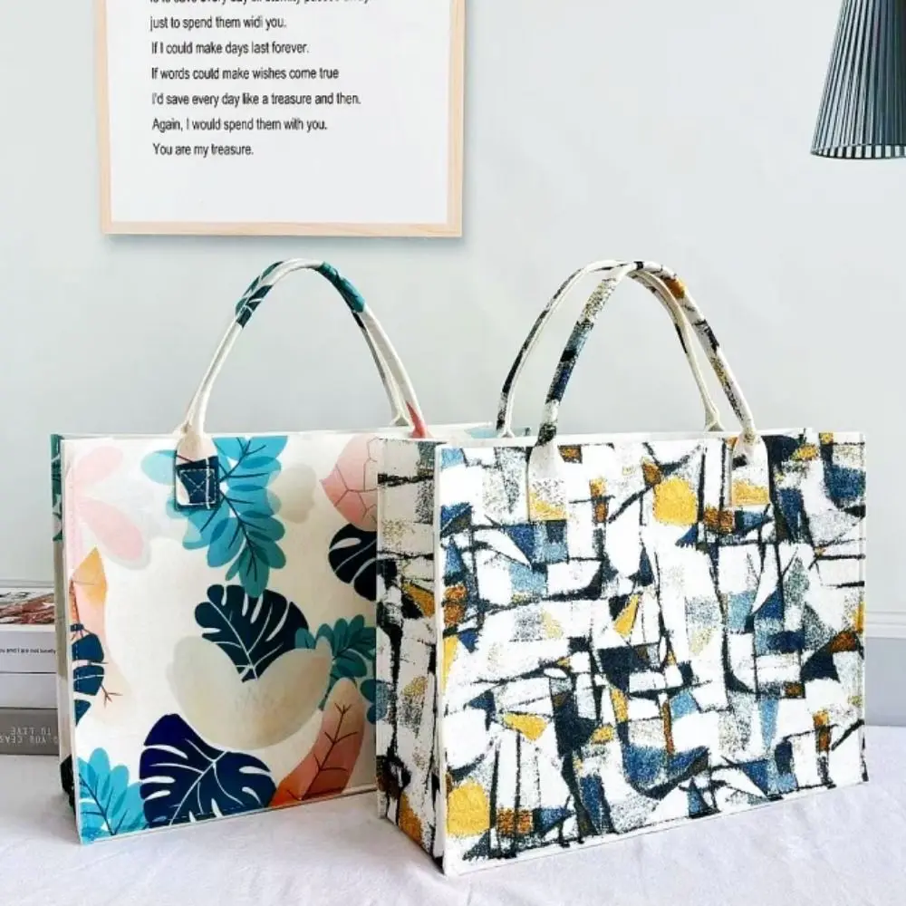 Bolso de fieltro con estampado de pintura al óleo para mujer, bolsos de hombro de gran capacidad, bolsos de playa Retro, moda