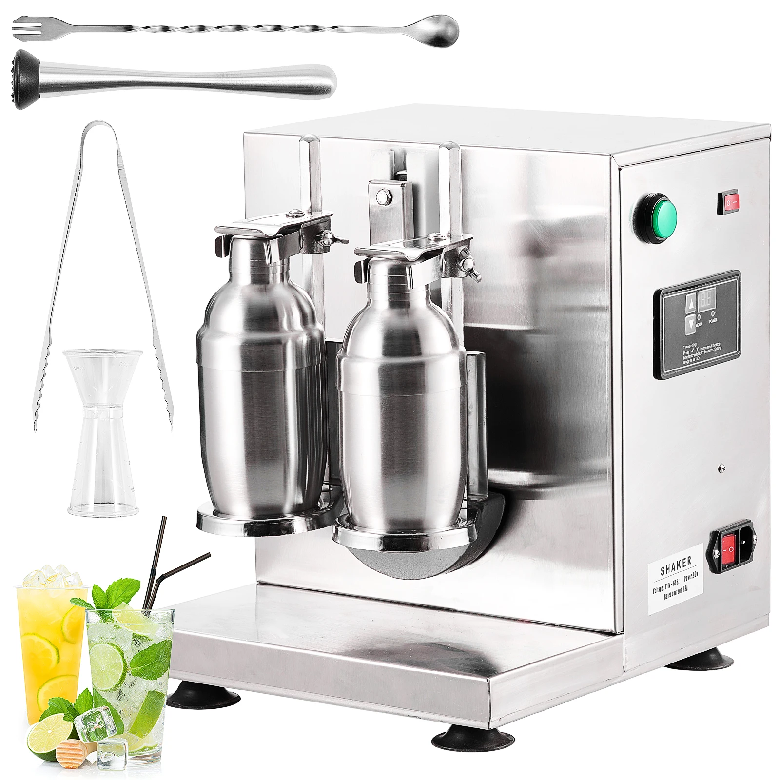 Automatic Milk Tea Shaking Machine, Electric Double Frame Milk Tea and Cocktail Shaker, 400r/min, Stainless Steel & Double Cups