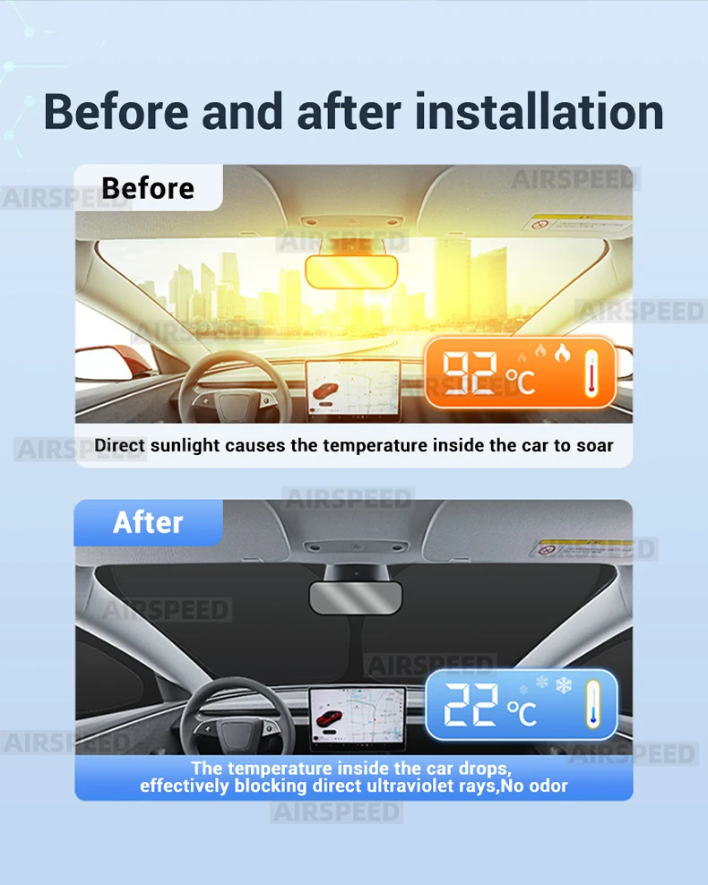 Für Tesla Model Y 2025 Juniper LAUNCH Frontseitenfenster Sonnenschutzabdeckung Windschutzscheiben-Sonnenschutz Sichtschutzjalousie Sommerzubehör – Detail 2