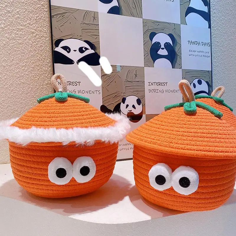 

Halloween Woven Basket With Eyes Small Toy Storage Basket Dust-Proof Pumpkin Design Basket For Keys Candy Halloween Decoration