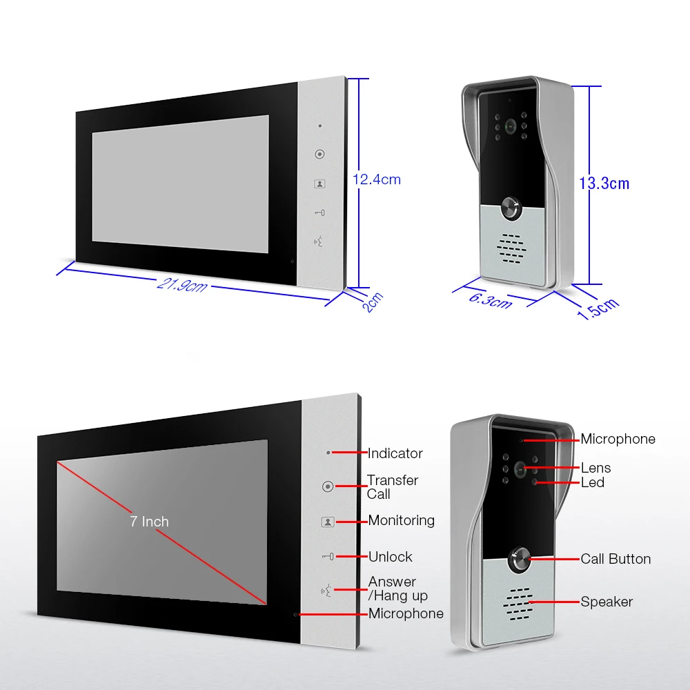 Video Intercom System Kit Wired Video Doorbell Phone Rainproof Call Panel IR Camera for Home Villa Building 1200TVL