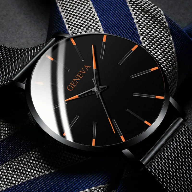 Montre minimaliste ultra-fine pour homme, bracelet en acier inoxydable, maille en acier, montre à quartz, mode d'affaires, marque supérieure