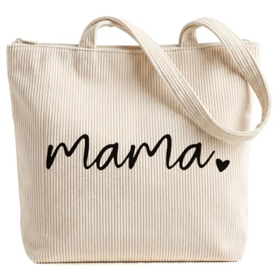 

Corduroy Tote Bag for Women, Large Capacity Mama Tote Bag with Zipper, Cute Mom Gifts for New Mom Mothers Day