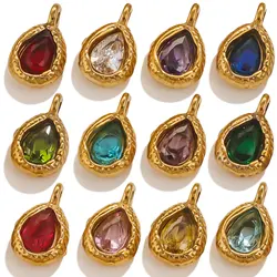 5P Stainless Steel Condensation Teardrop Set with Colored Crystal DIY Gold Necklace Bracelet Earrings Jewelry Making Accessories