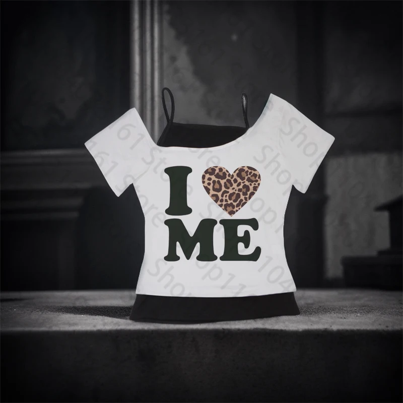 قطع علوية جمالية للنساء قطع علوية قصيرة 2000s مع حمالات ملابس قوطية عتيقة هاراجوكو الجرونج أنا أحبني مطبوعة