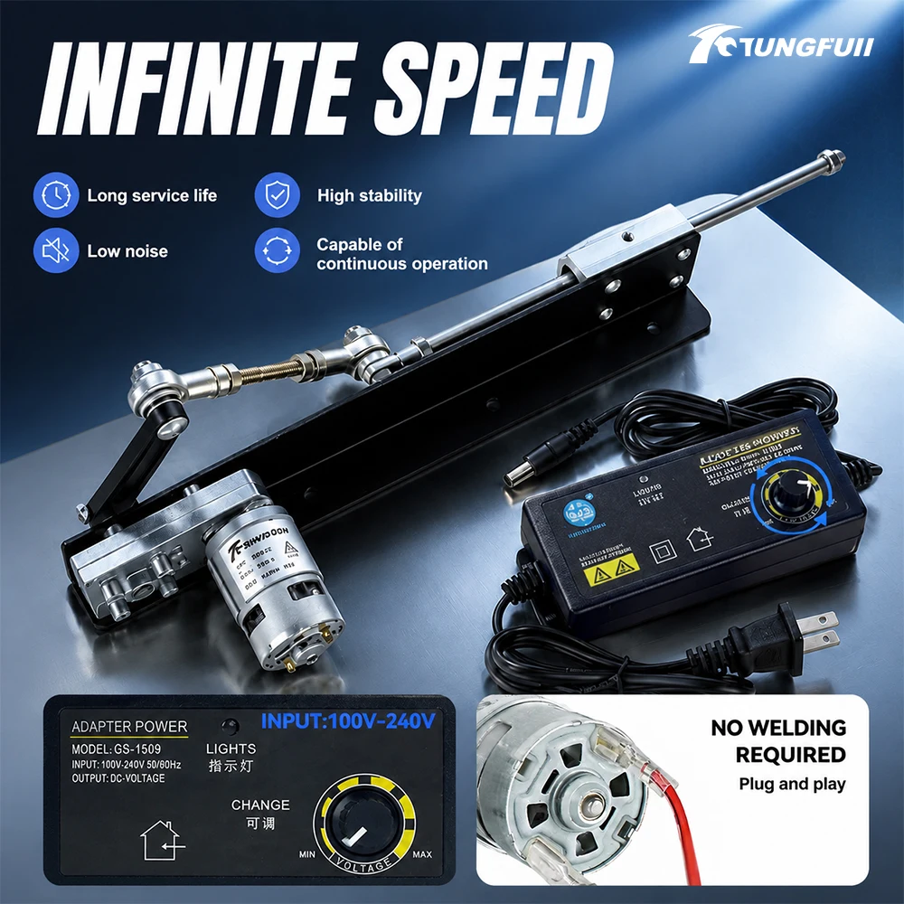 TUNGFUII DC24V Reciprocating Linear Actuator 6-20cm Adjustable Stroke Telescopic Rocker Gear Motor Kit For DIY Automation view 5