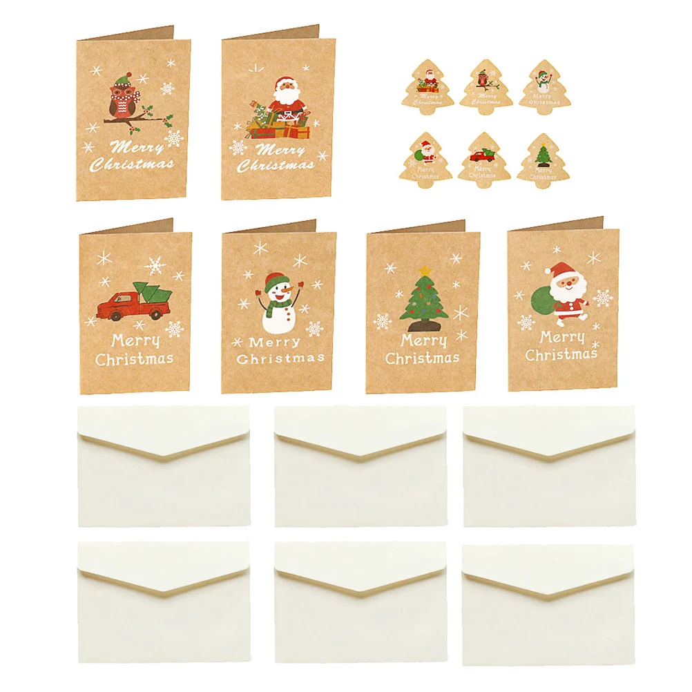 48 Pcs Greeting Cards Christmas Festive Holiday Kraft Paper Half-fold for Cartton Classsic