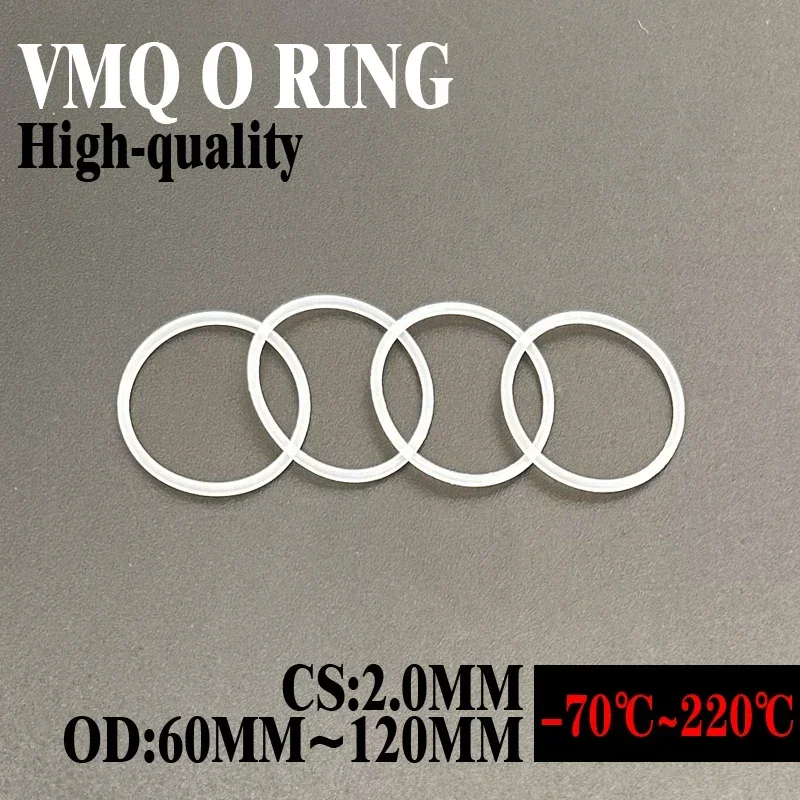 10 Pcs VMQ White Silicone Ring Gasket CS 2mm OD 60mm ~ 120mm Food Grade Waterproof Washer Rubber Silicone Gasket Rubber O-Ring