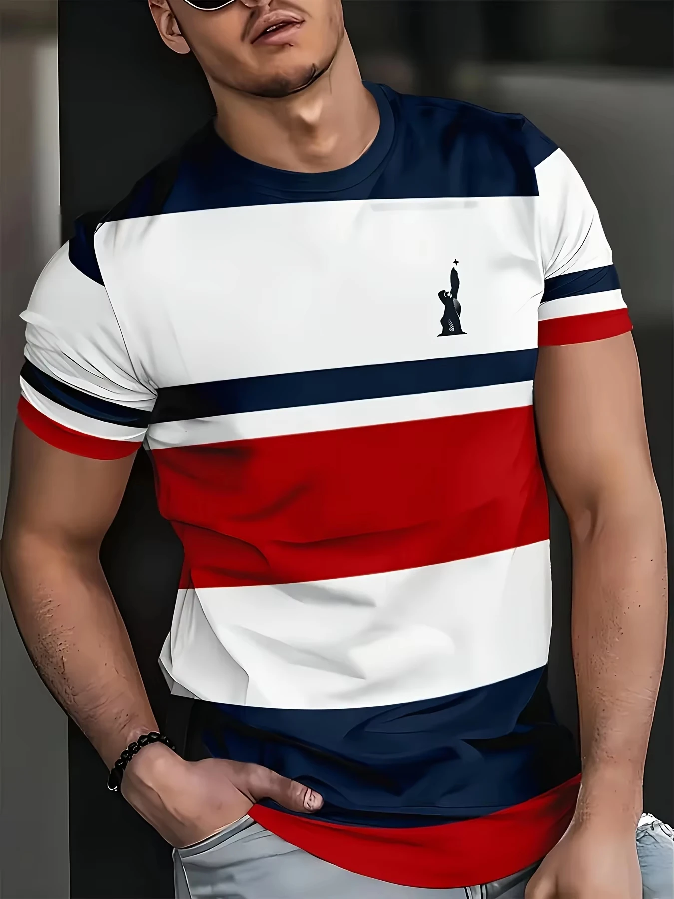 100% Polyester Breathable Crew Neck Short Sleeve T-Shirt - 3D Digital Print,Slight Stretch,Summer Fashion Tops for Men Moto Tee