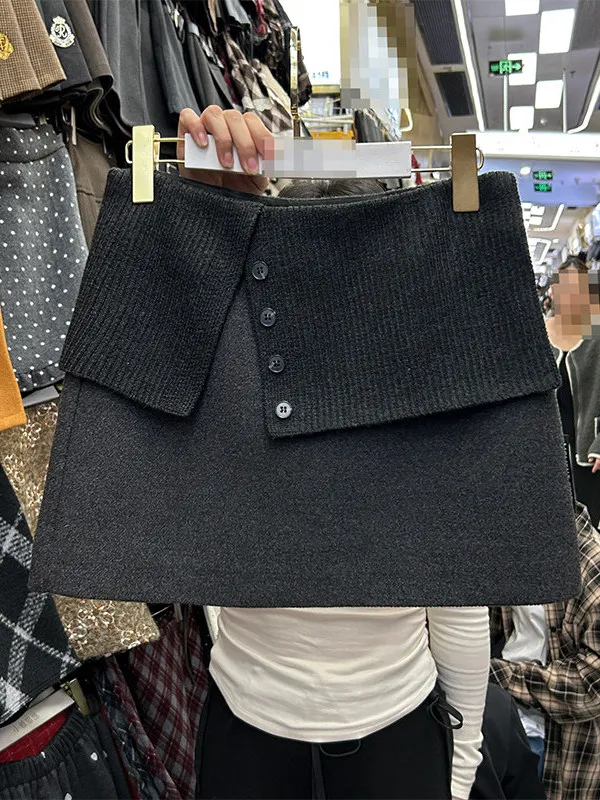 

ay Button ort Skirt Women's Faionable Tweed Wrap around Skirt Spring Autumn New Sle High Waist A-Line Skirt