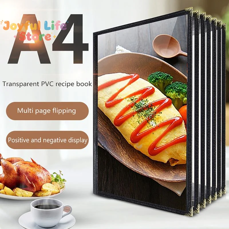 Protège-menu pliable en PVC transparent A4, réutilisable, porte-documents double face format A4, classeur à feuilles mobiles pour restaurant