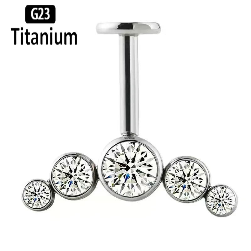 G23 Titanium Ear Piercing Internal Thread Vertical Downward Rod Lip Ring CZ Labret Earring Cartilage Helix Stud Body Jewelry 16G