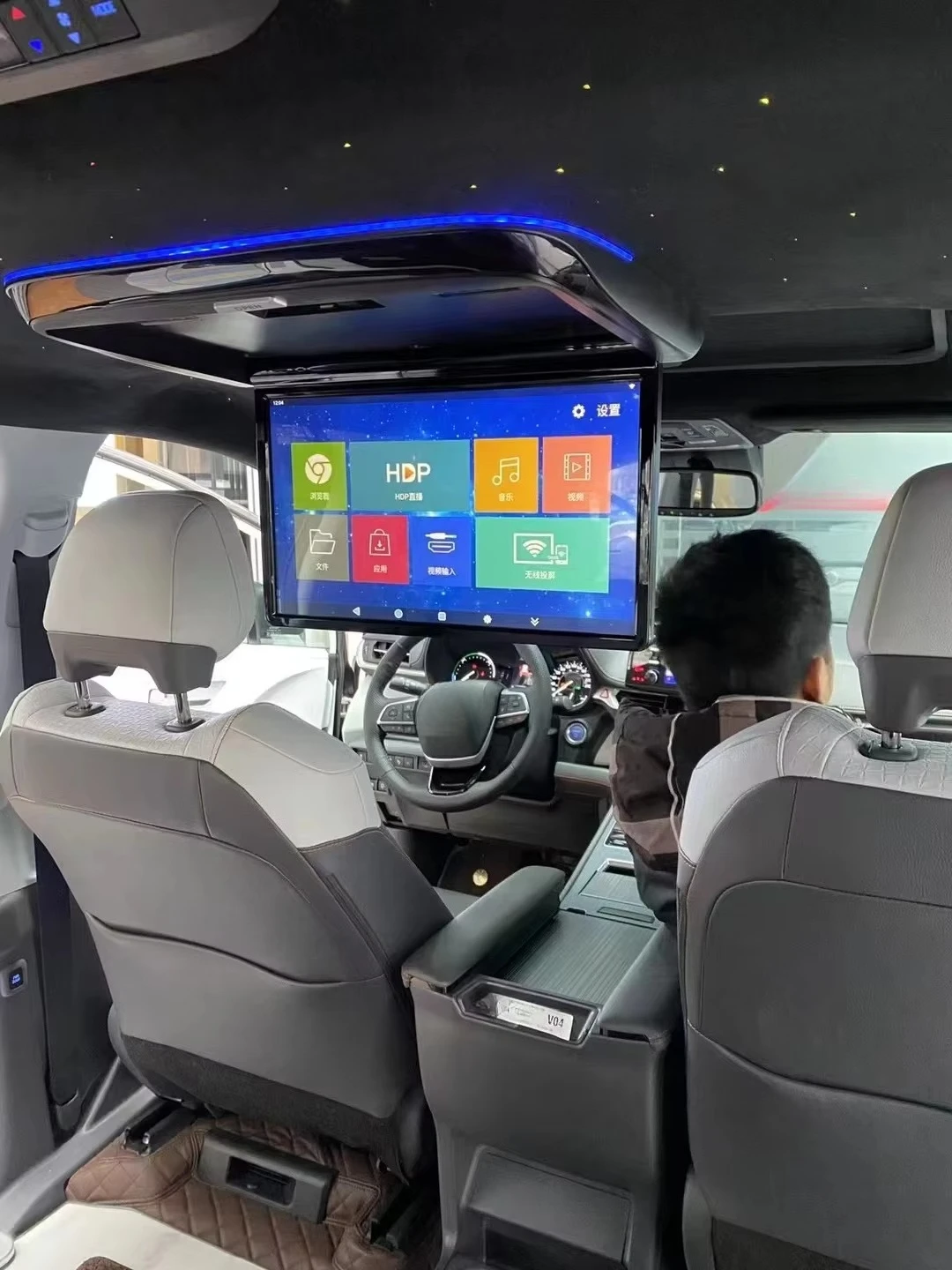 15.6 بوصة IPS اللمس سقف السيارة التلفزيون العالمي سقف السيارة الذكية أندرويد فليب التلفزيون التحكم عن بعد سقف قابل للطي للسيارات #5