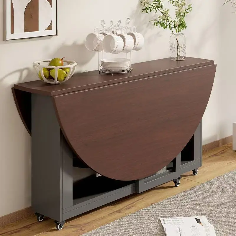 Household small apartment foldable eating table simple restaurant simple dining table movable large round table