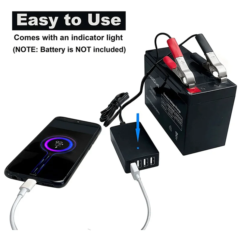

ABUP-3X Портативный постоянный ток с зажимом для аккумулятора, 4-портовое USB-зарядное устройство от 12 В/24 В до 5 В, многопортовый адаптер, другие смартфоны и планшеты