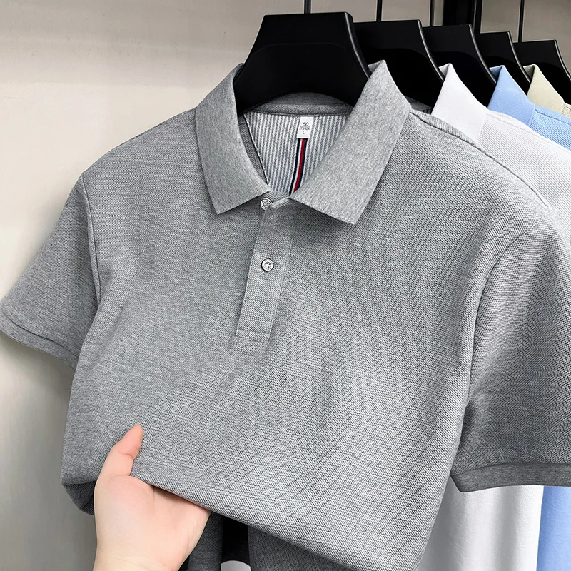 Polo de manga corta de gama alta de algodón puro 100% moda de verano para hombre nueva camiseta transpirable de marca de golf informal de negocios coreana