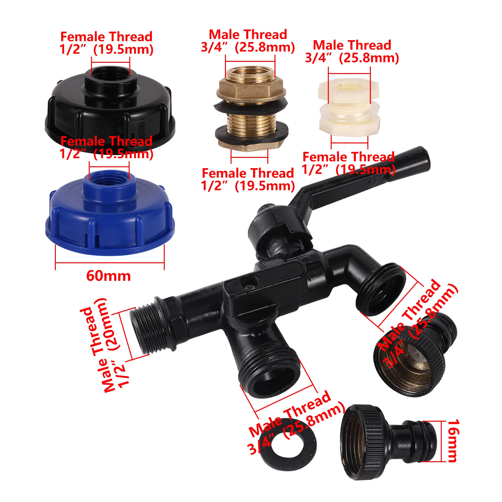 Brass Senior Black Double Outlet G1/2 Multifunction Tap Water Valve IBC Tank Discharge Adapter Valve Irrigation Water Controller