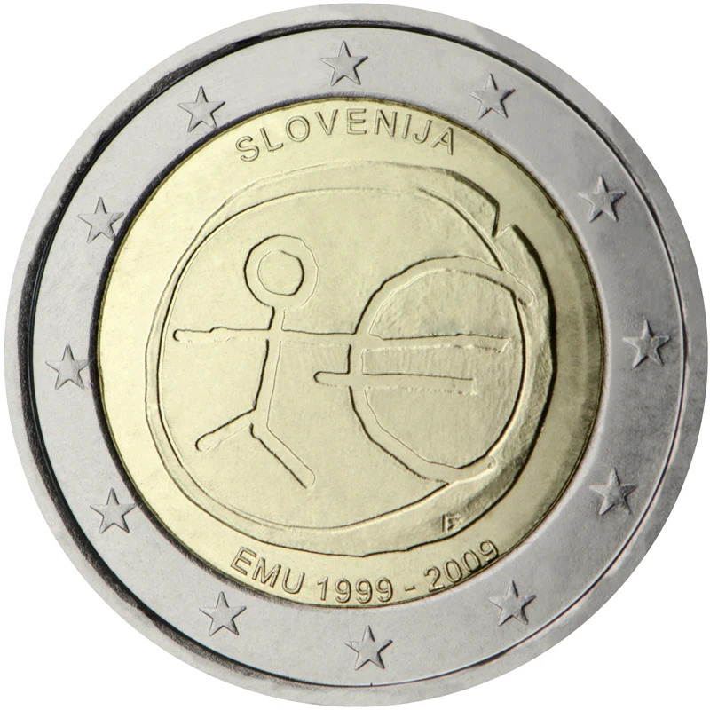 

Slovenia 2009 Commemorative Coin 10 Th Anniversary of Economic and Monetary Union 2 Euro UNC