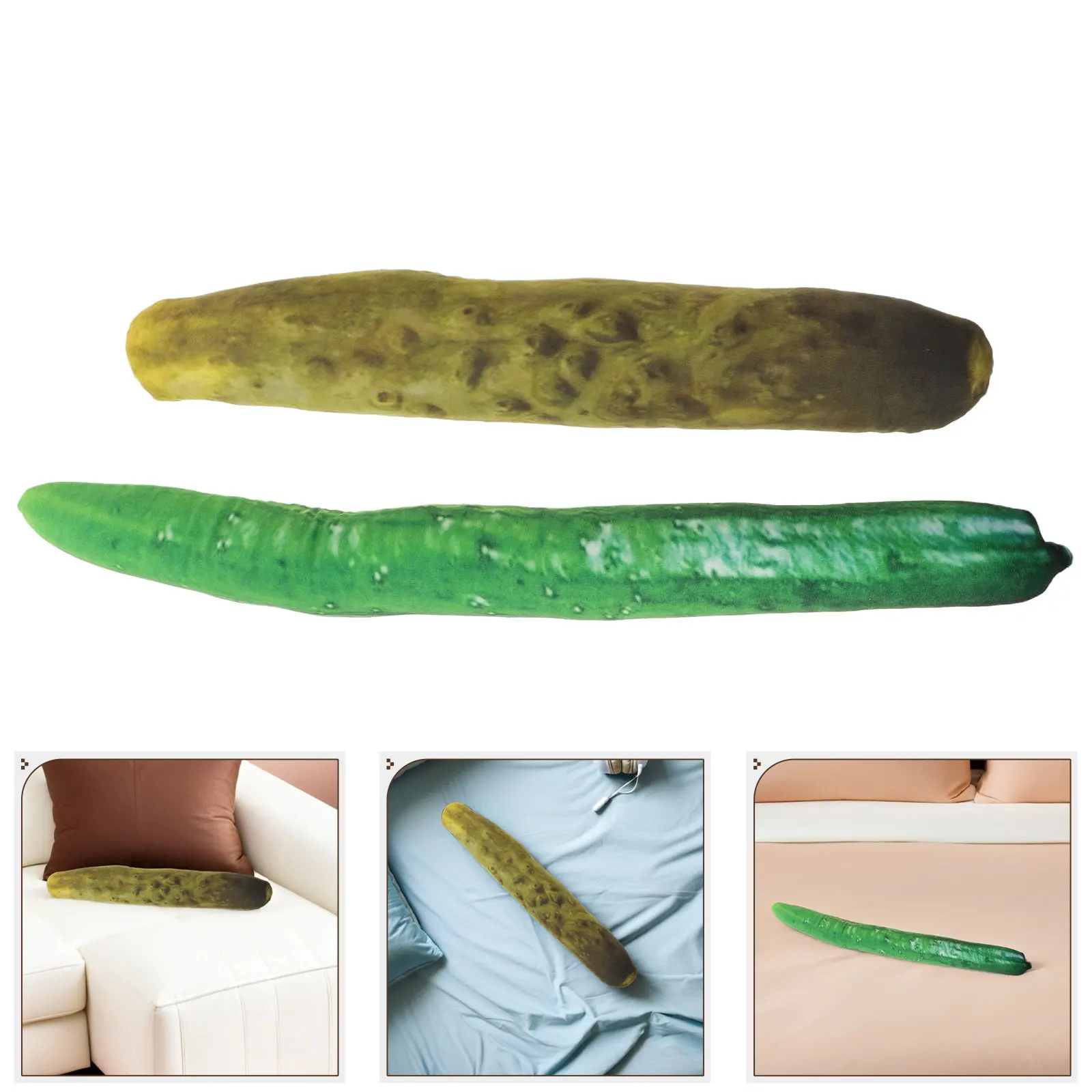 

2Pcs Pickle Cucumber Soft Pillow Cartoon Simulation Food Cushion Lumbar Back Support Decorative Funny Food Throw Pillow for Home