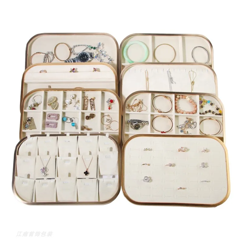 Pink Beige Gray Premium Metal Edge Inside Velvet Jewelry Tray Necklaces Rings Pendants Bracelets Storage and Display Tray
