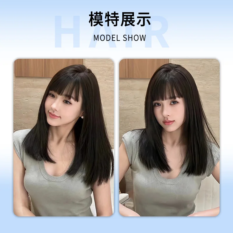 Women's collarbone-length , elegant medium-long hair, age-reducing full head wig for everyday use