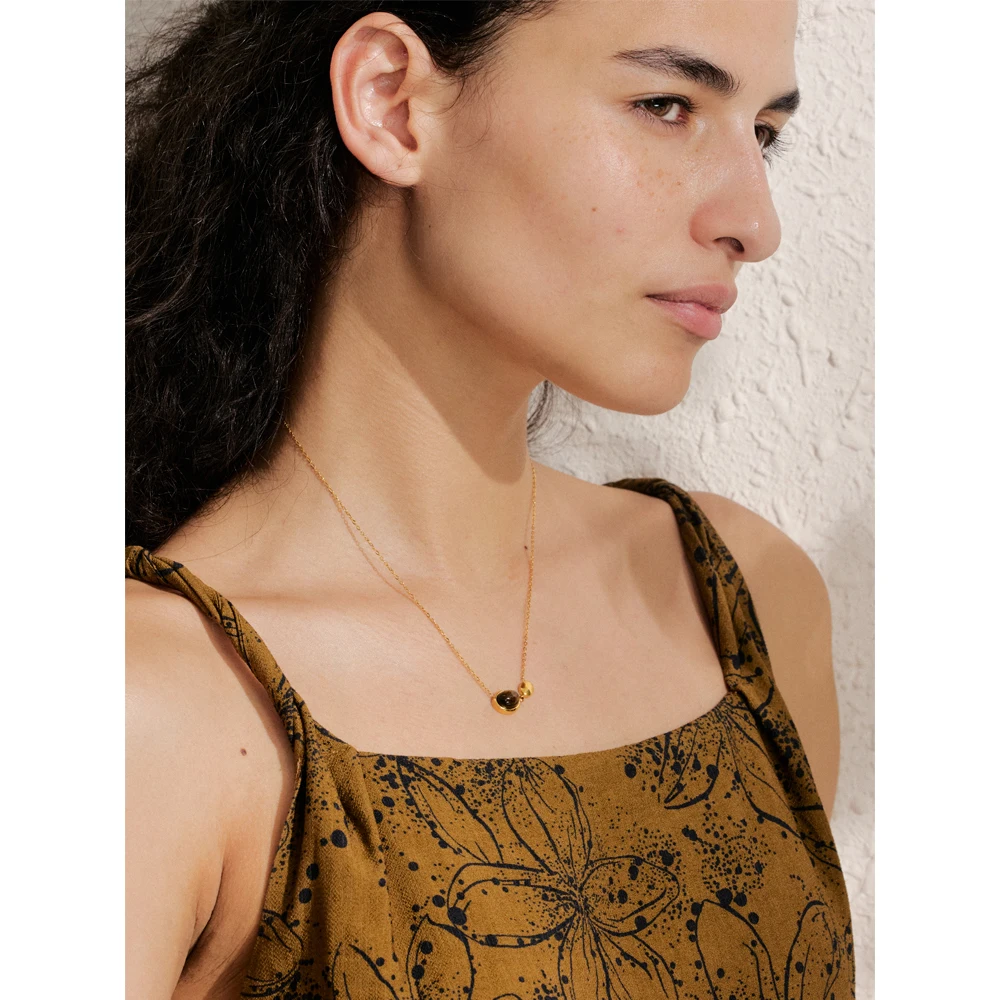 Yhpup Natural Tiger Stone Shell Pendant Charm Necklace Recommend Accessories 316L Stainless Steel Collar Casting Jewelry 2025