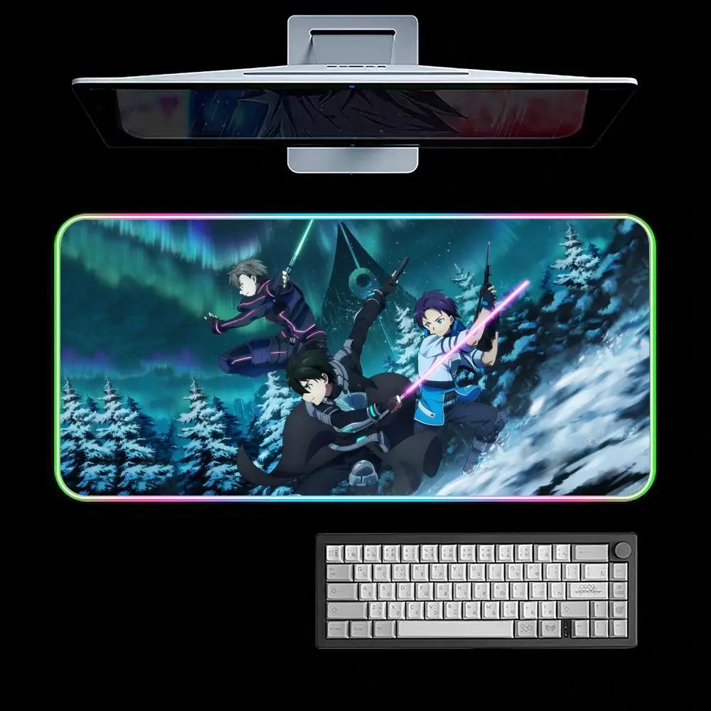 Anime SAO Sword Art Online Mouse Pad RGB Gaming Mouse Pad Desk Mat HD Gamer Large LED Light XXL MousePads #4