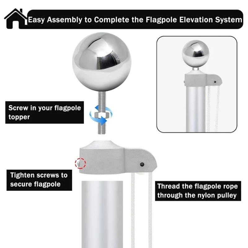 شاحنة قضيب العلم مع بكرة نايلون لمدة 2-2.6.6 بوصة قطر الأعمدة الأعمدة في الهواء الطلق بيع أعلى