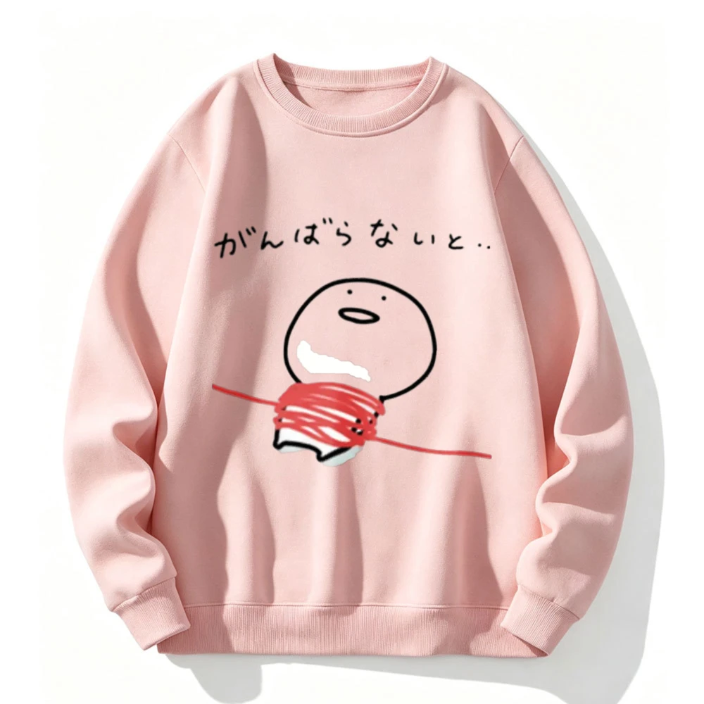Simple Hand Drawn Character Japanese Quote Pattern Round Neck Pullover Hoodie Casual Fun Graffiti Harajuku Street Style Top