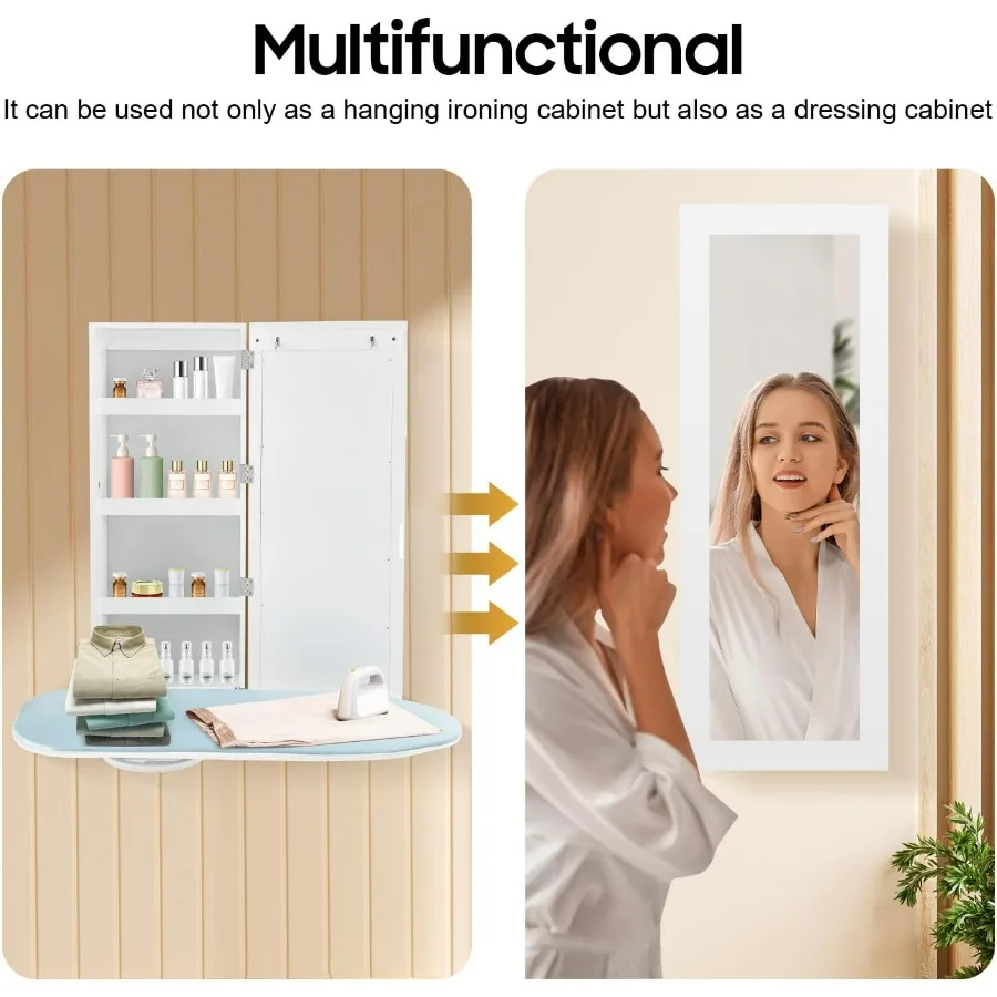 Wall Mounted Ironing Board Cabinet with Builtin 180 Swivel Foldable Design for Efficient Clothes Ironing and Storage Includes M