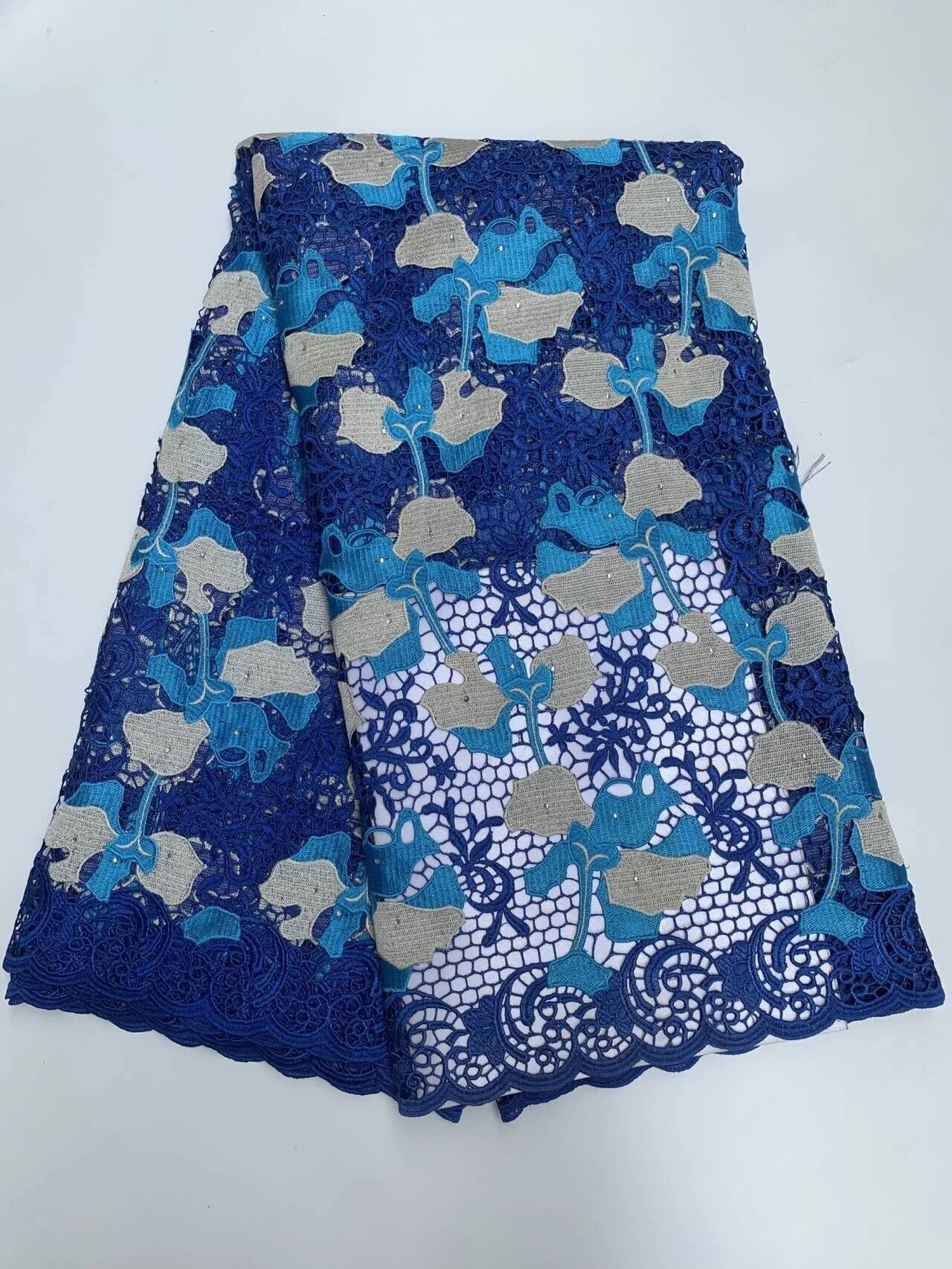 

2026 High Quality African Nigerian Embroidery Tulle Lace Fabric Wedding Party Dress Guipure Water Soluble Sequins 5Yards ty013